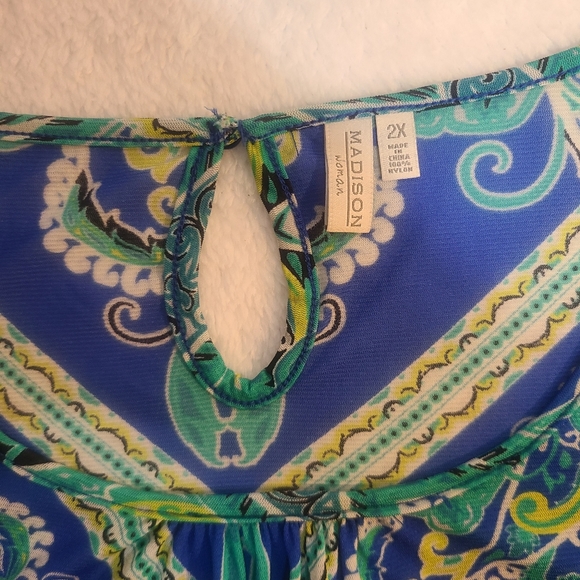 EUC Semi Sheer Mesh Long Sleeve Top Blue Green XL - Picture 4 of 4